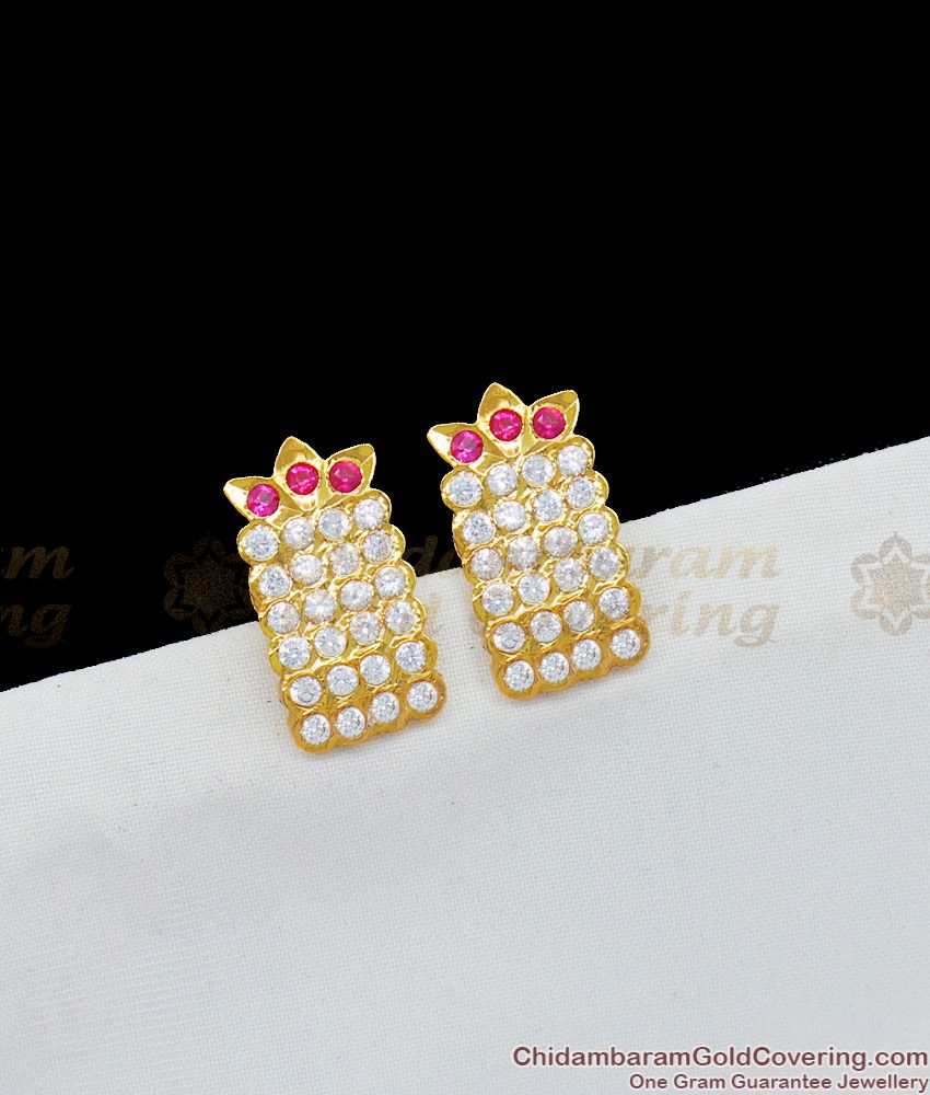 Sparkling Impon Gold Design Earring Multi Color Stone Stud Model ER1614