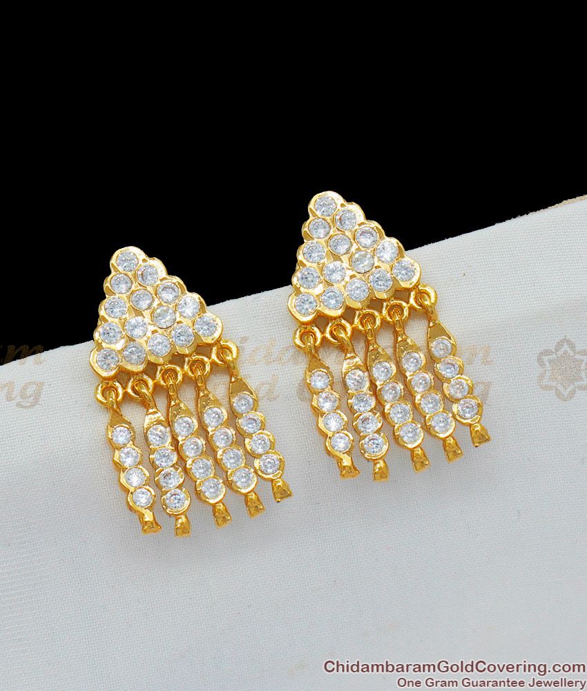 Fancy Rain Dropping Design Gold Impon Model With AD Ruby Stone Danglers ER1619