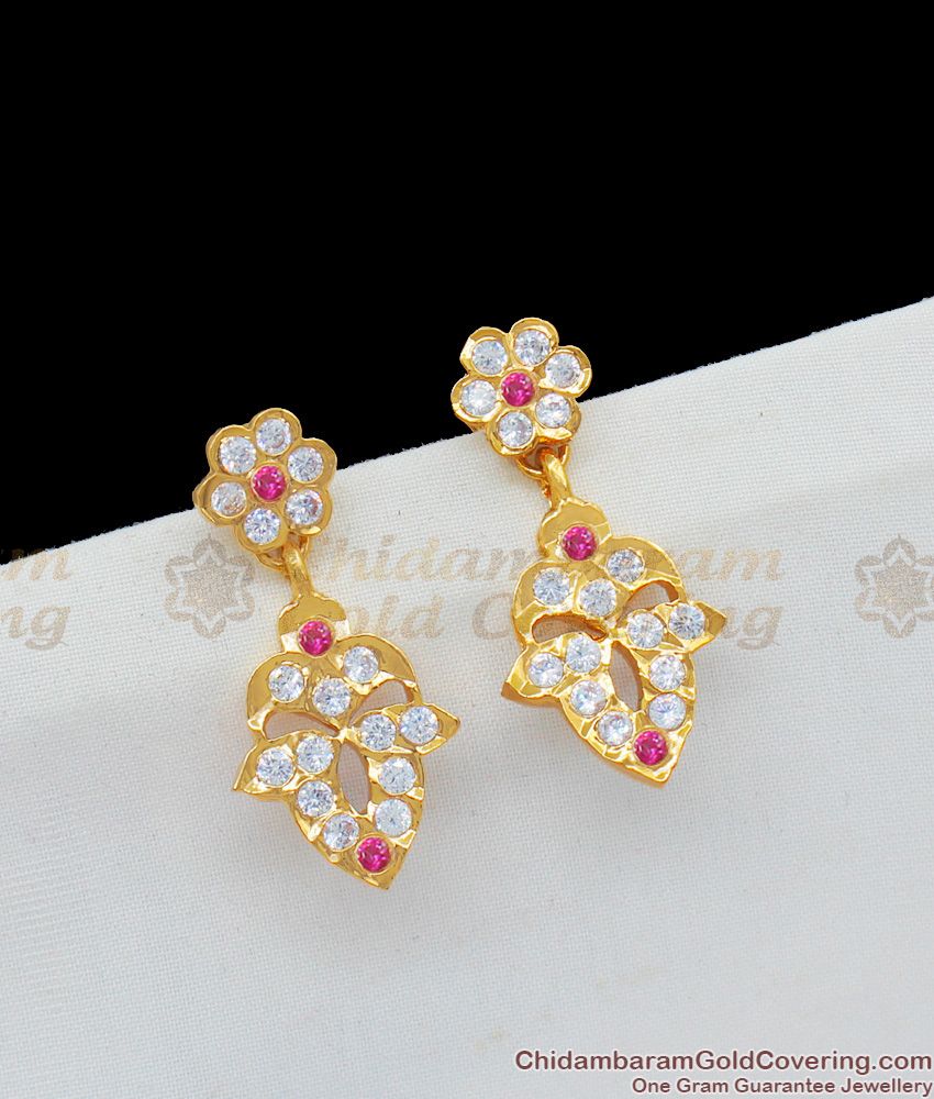 Simple Leaf Design Impon Real Gold Design Five Metal Stud Pattern Danglers ER1626