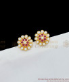 Aspiring Real Gold Impon Ruby AD White Stones Attached Studs For Girls ER1628