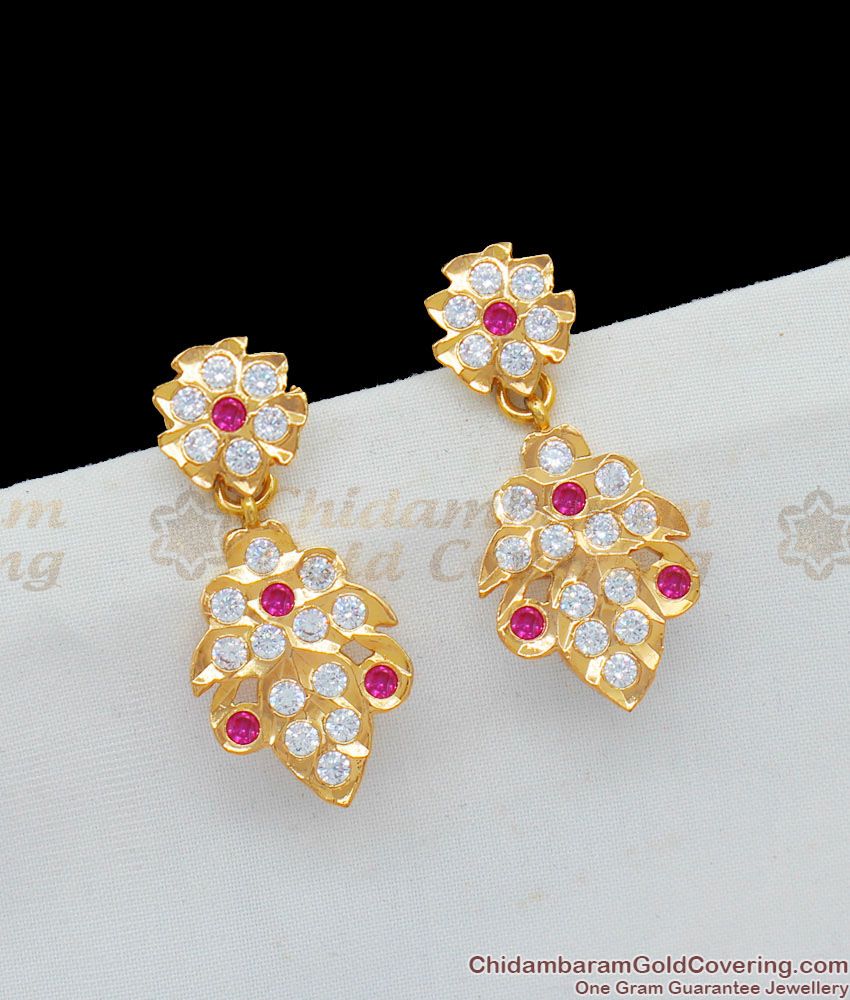 New Arrivals Leaf Design Impon Real Gold Design Five Metal Stud Pattern Danglers ER1632 New Arrivals Leaf Design Impon Real Gold Design Five Metal Stud Pattern Danglers ER1632