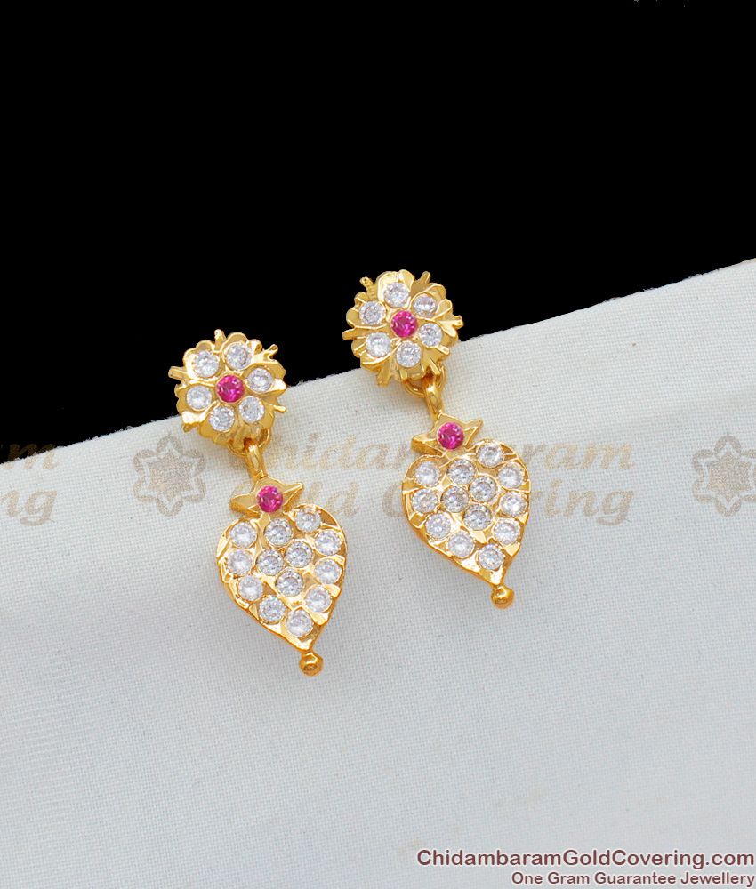 Leaf Earrings One Gram Gold Ayimpon Multi Stone Danglers Collection Online ER1635