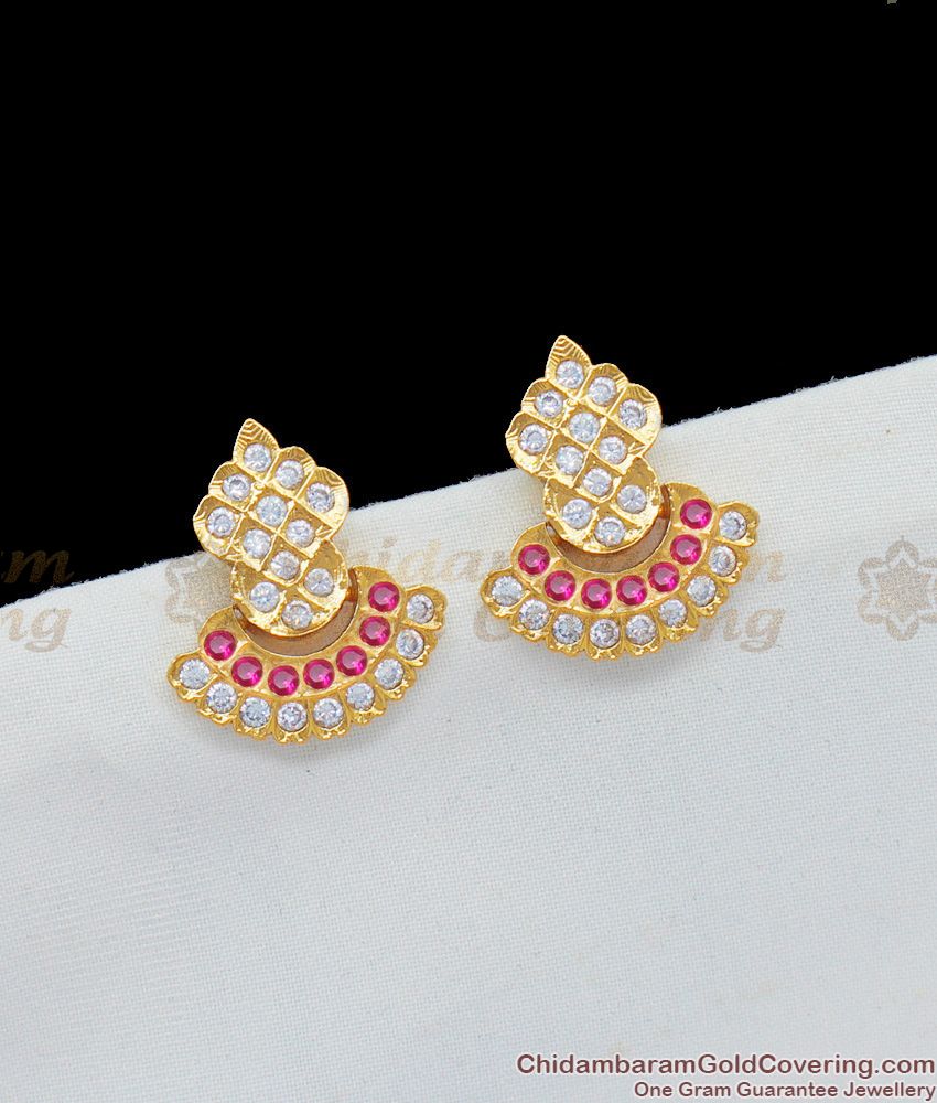 Small Impon Stud Real Gold Design Five Metal Earrings For Regular Use ER1636