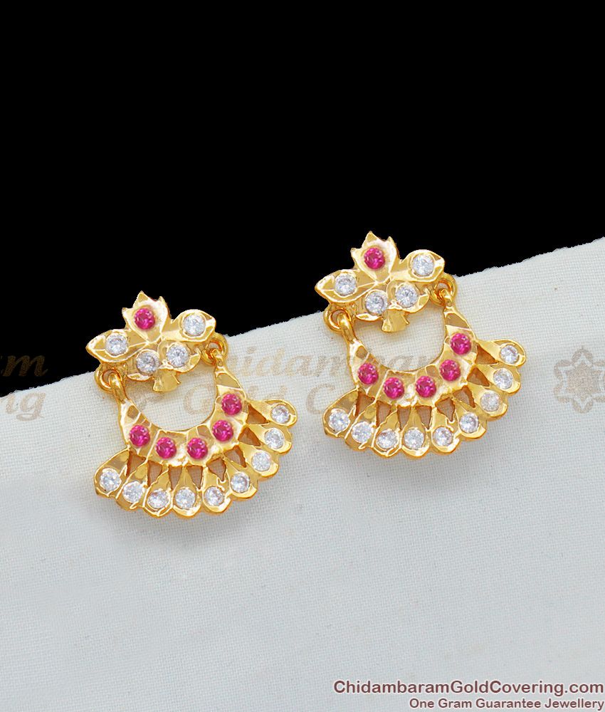 Peacock Pattern Real Gold Stud Designs Multi Color Stone Five Metal Earrings ER1637