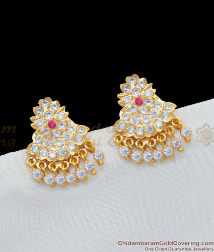 Impon Earrings Gold White Stone Stud Earrings Traditional White