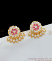 Aspiring Big Five Petal Gold Impon Ruby AD White Stones Flower Studs For Girls ER1642