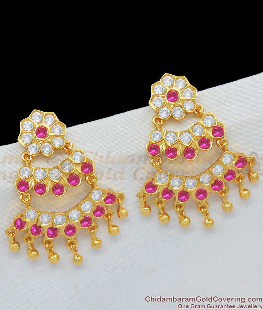 Trendy New Arrivals Five Metal Gold AD Ruby Stone Design Danglers For Women ER1644