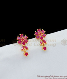 Long Stem Ruby Stone Flower Design Trendy Studs Collection For Girls ER1649 Long Stem Ruby Stone Flower Design Trendy Studs Collection For Girls ER1649