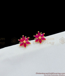Small Star Design Gold Tone Studs With Full Ruby Stone Work ER1652 Small Star Design Gold Tone Studs With Full Ruby Stone Work ER1652