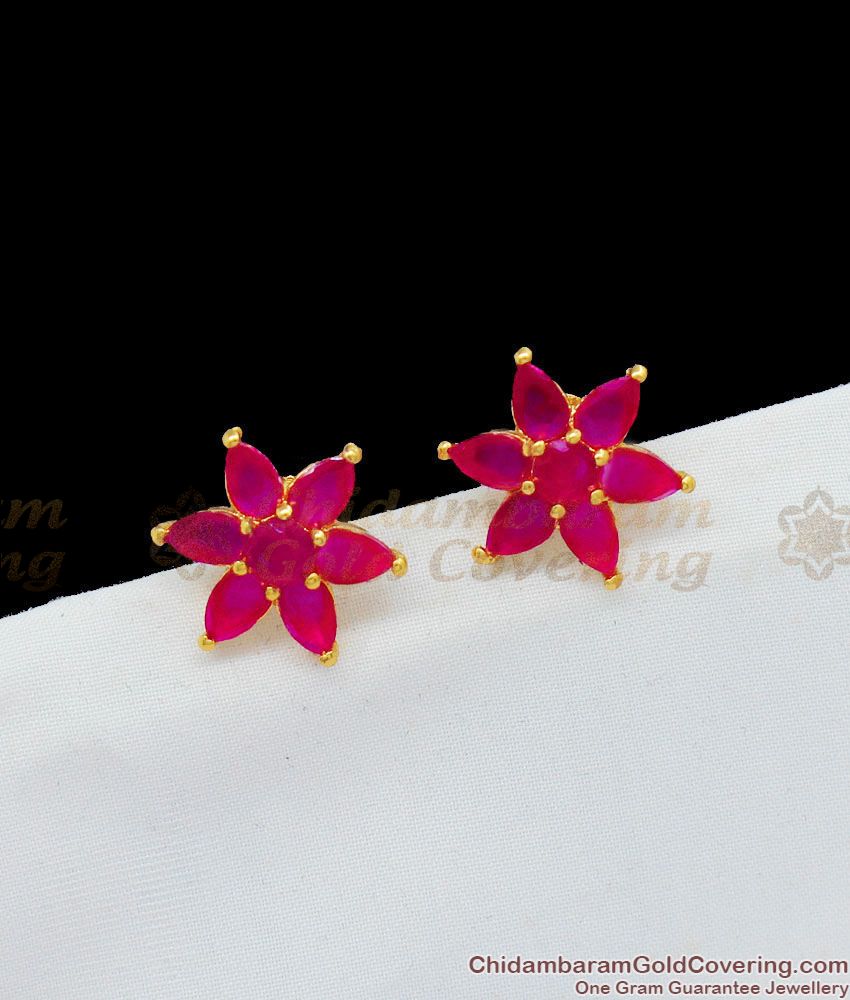 Big Ruby Stone Gold Tone Studs For Party Wear New Collections ER1656