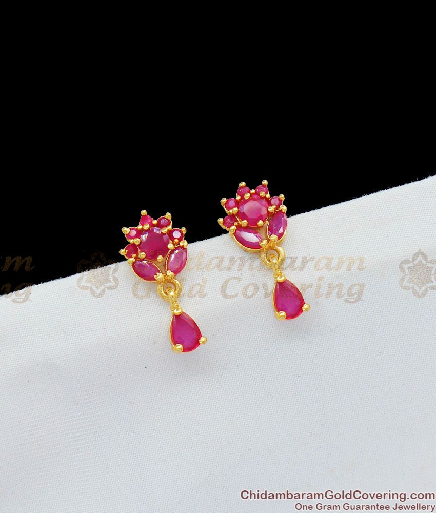 Ruby Stone Flower Design Trendy Studs Collection For Teen Girls Online ER1659