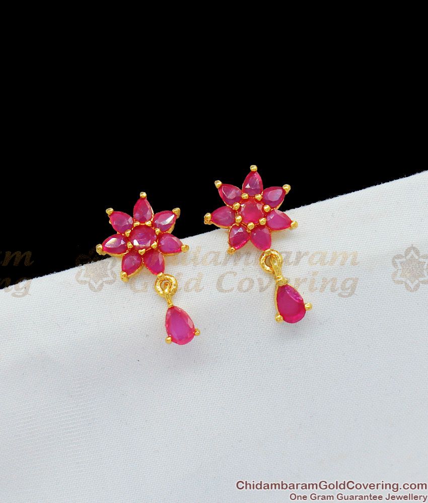 Ruby Stone Flower Design Trendy Studs Collection For Teen Girls Online ER1660