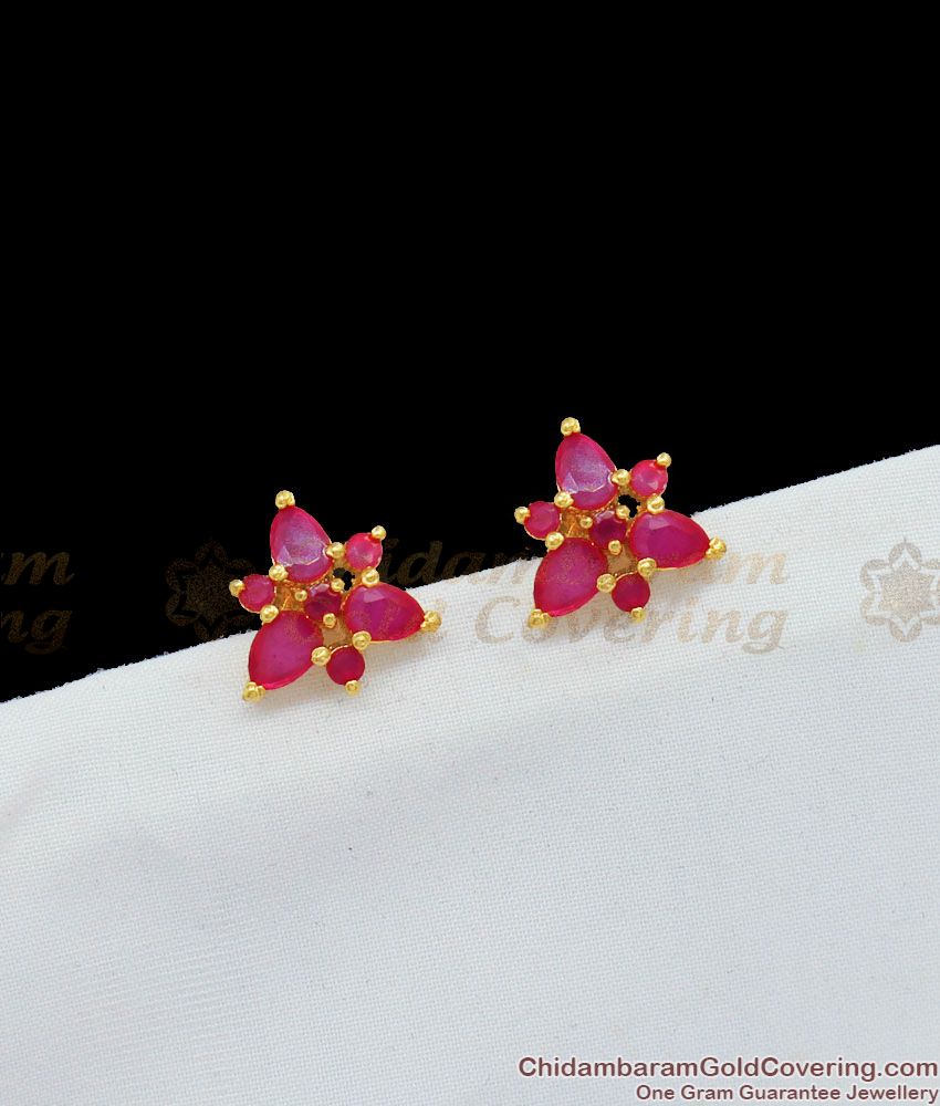 Trendy Triangular Ruby Stud Gold Tone Studs For Party Wear New Collections ER1662