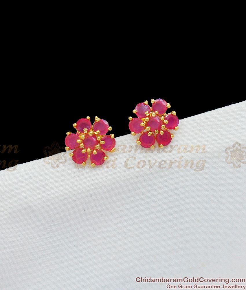 Six Petal Ruby Stud Collections for Matching Attire and Office Wears ER1665