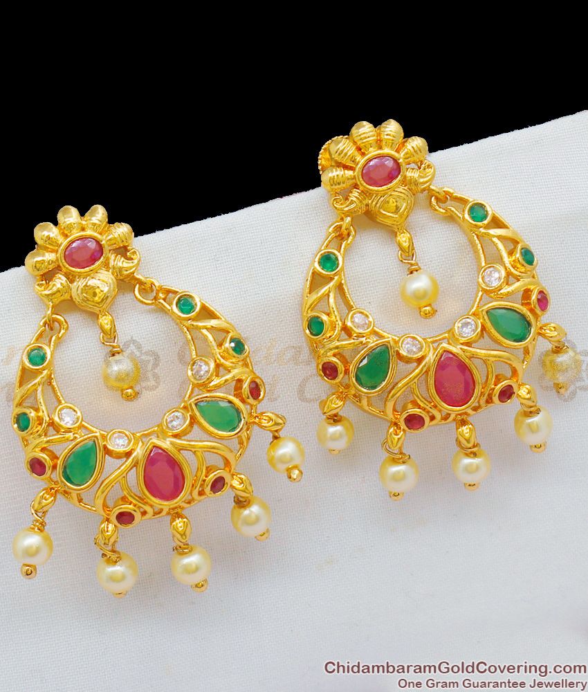 Chand Bali Floral Design Earrings Trendy Stone Dangler Collections ER1668