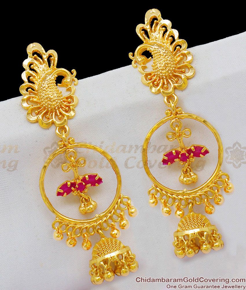 Big Peacock Pattern Earrings Design Ruby Stone Dangler Collections ER1669