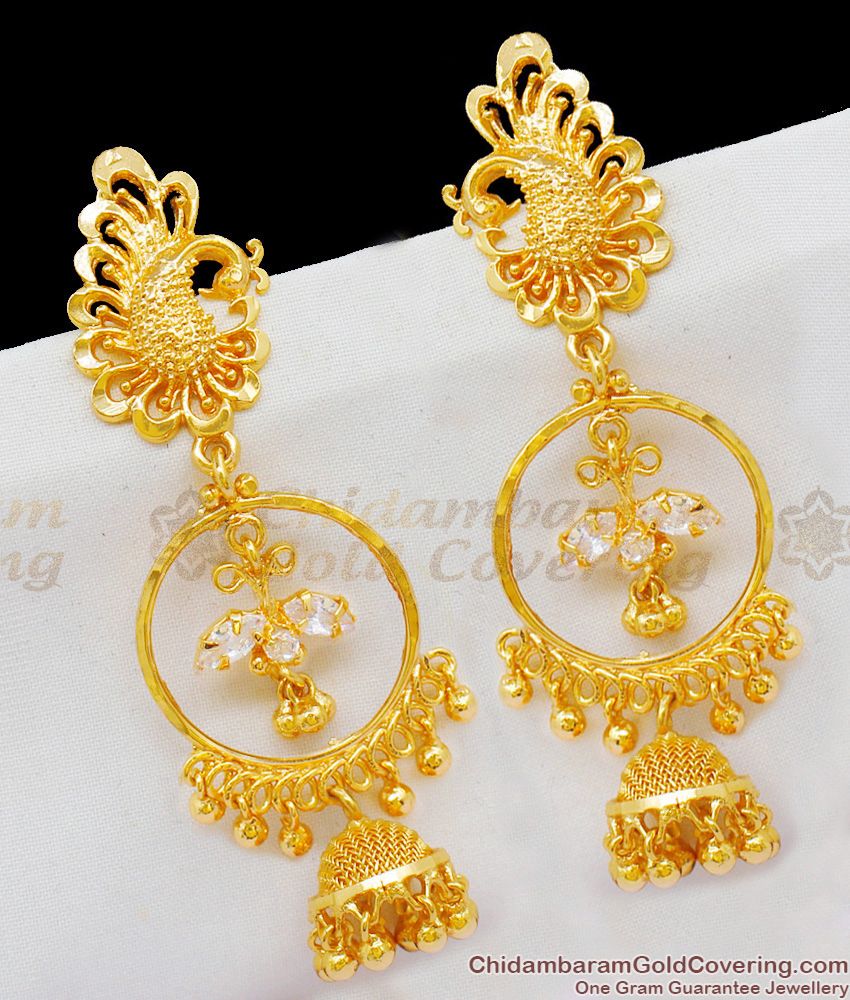 Big Peacock Pattern Earrings Design Ruby Stone Dangler Collections ER1671