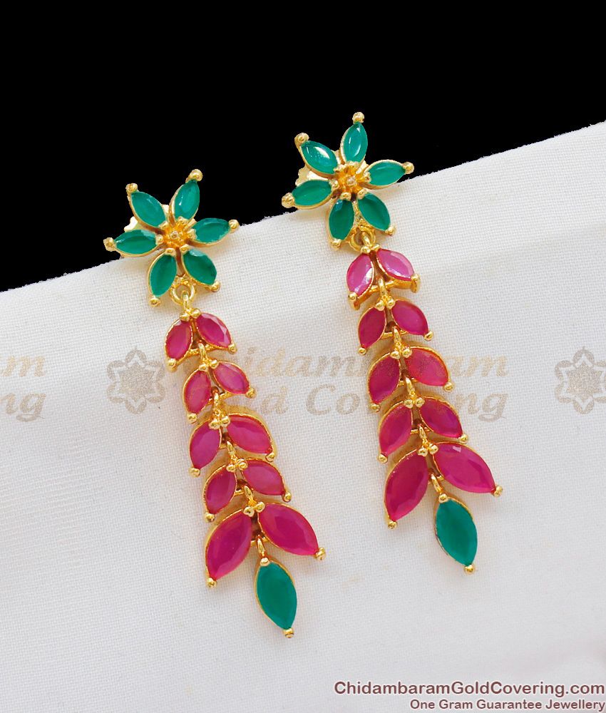 Beautiful Emerald Ruby Stone Leaf Design Danglers Collection For Teen Girls Online ER1673