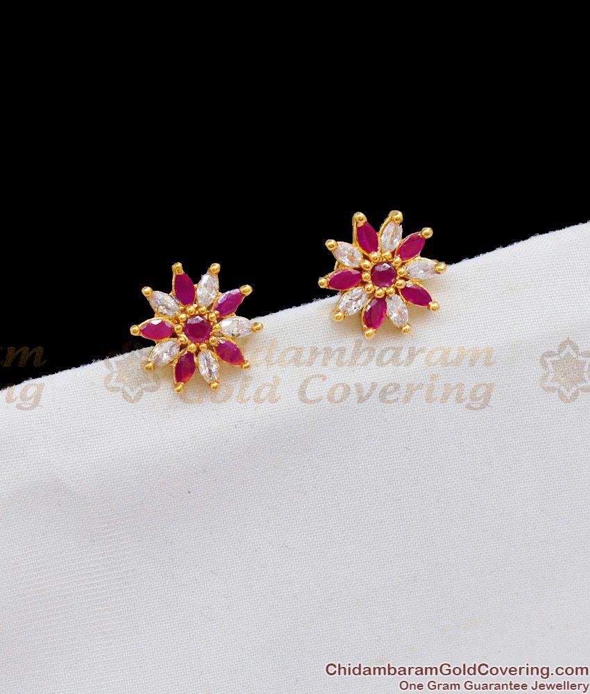 Ruby White Stone Small Star Design Gold Tone Studs New Arrival Jewelry ER1675