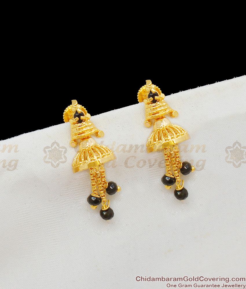 Black Beads Crystals Design One Gram Gold Modern Long Danglers ER1692