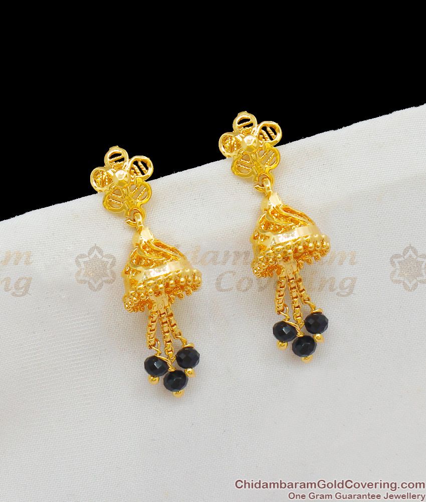 Flower Design Black Beads One Gram Gold Modern Shot Danglers ER1693