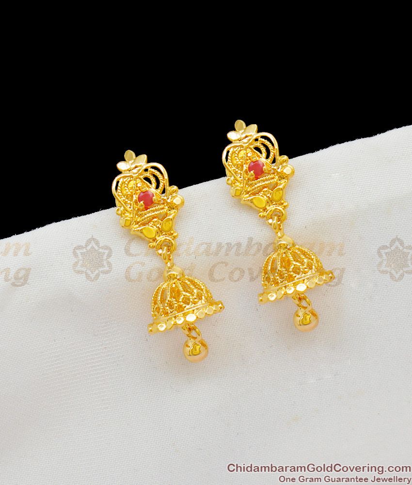 Single Ruby Crystal Aspiring Gold Leaf Jhumki Earrings For Girls ER1698