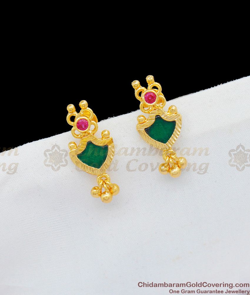 Kerala Onam Special Palakka Ruby Stone Design Gold Studs Collection ER1699
