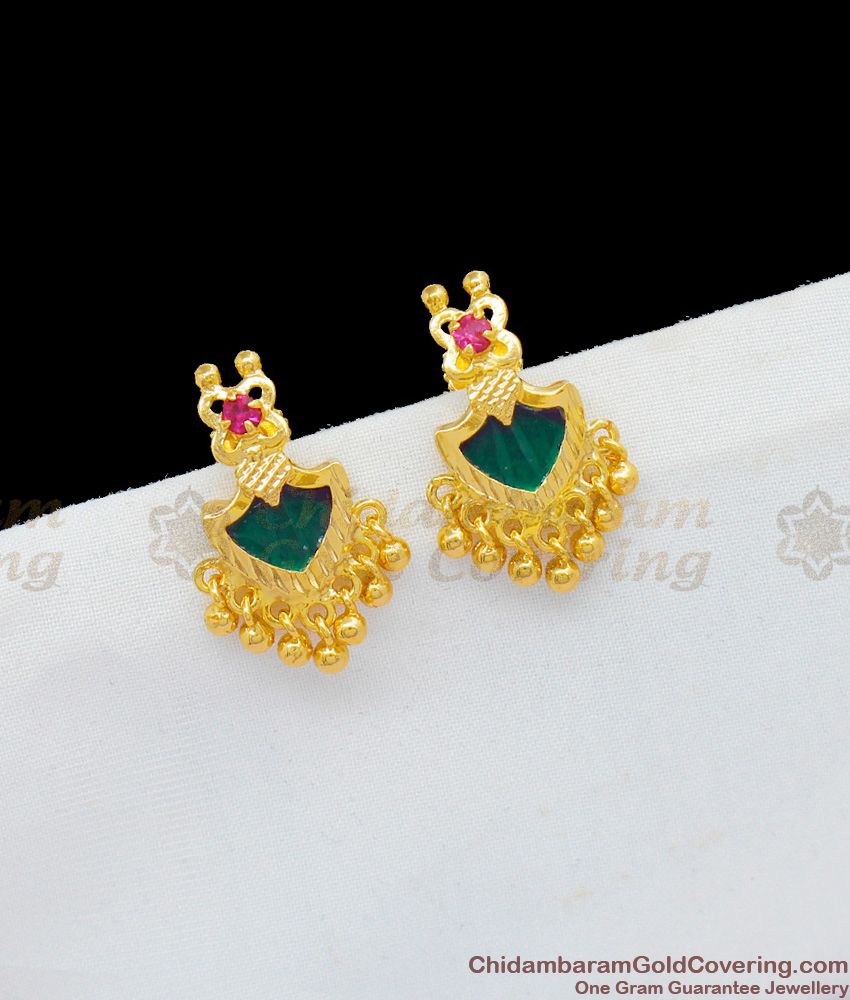 South Indian Festive Model Gold Palakka Studs With Beads And Ruby Stone Earrings ER1701