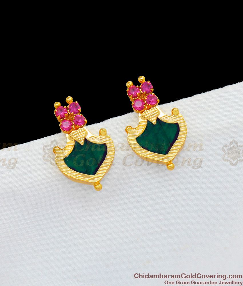 Traditional Kerala Green Palakka Jewelry Collection With Ruby Stone Gold Studs ER1702