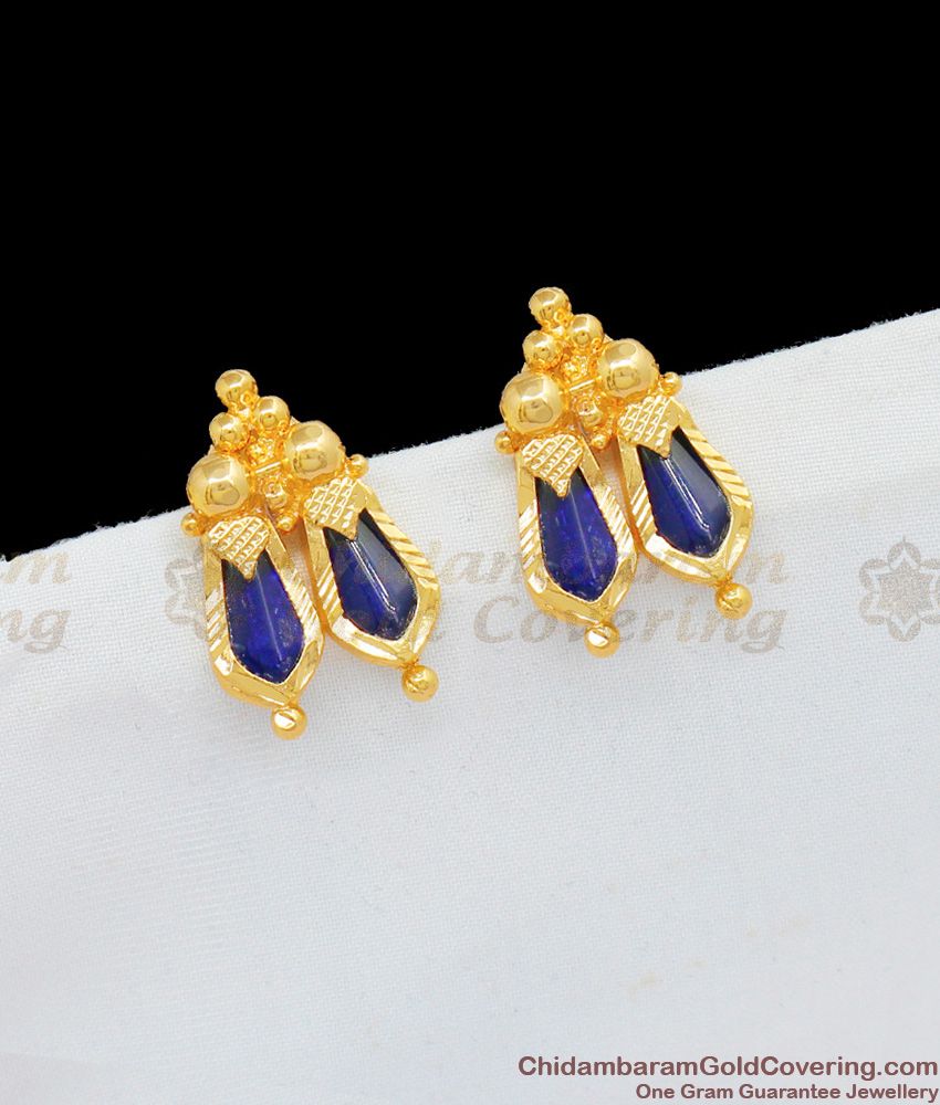 College Girls Inspired Fancy Sapphire Stone One Gram Gold Stud Earrings For Teen Girls ER1703