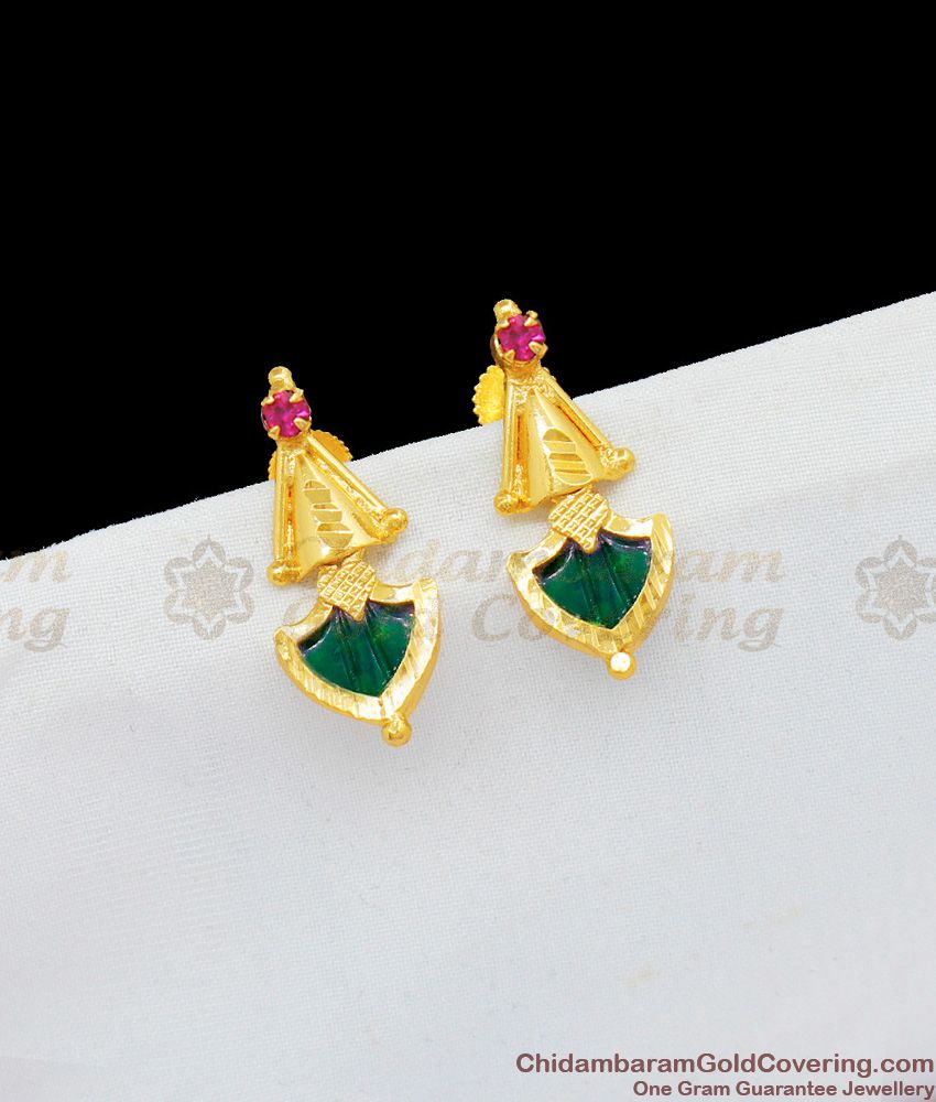 Anchor Model Gold Plated Kerala Palakka Ruby Stone Earrings For Girls ER1705