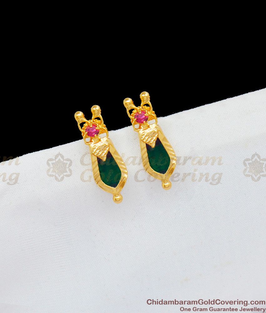New Arrival Gold Palakka Design Studs With Ruby Stone For Marriage ER1708