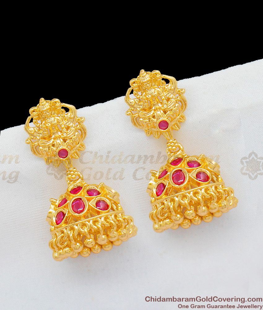 Big Lakshmi Temple Design Gold Plated Jhumki Earrings For Women Traditional Wear ER1709