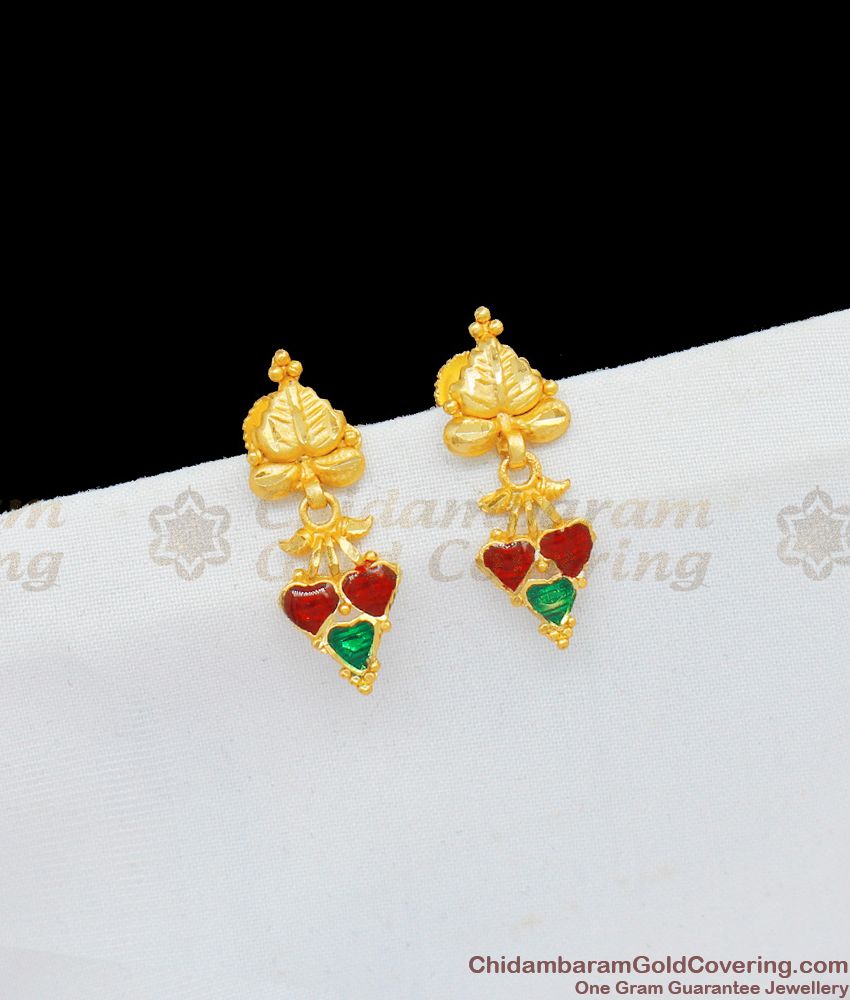 Gold Forming Earrings With Multi Color Heart Design Danglers Online Collection ER1711 