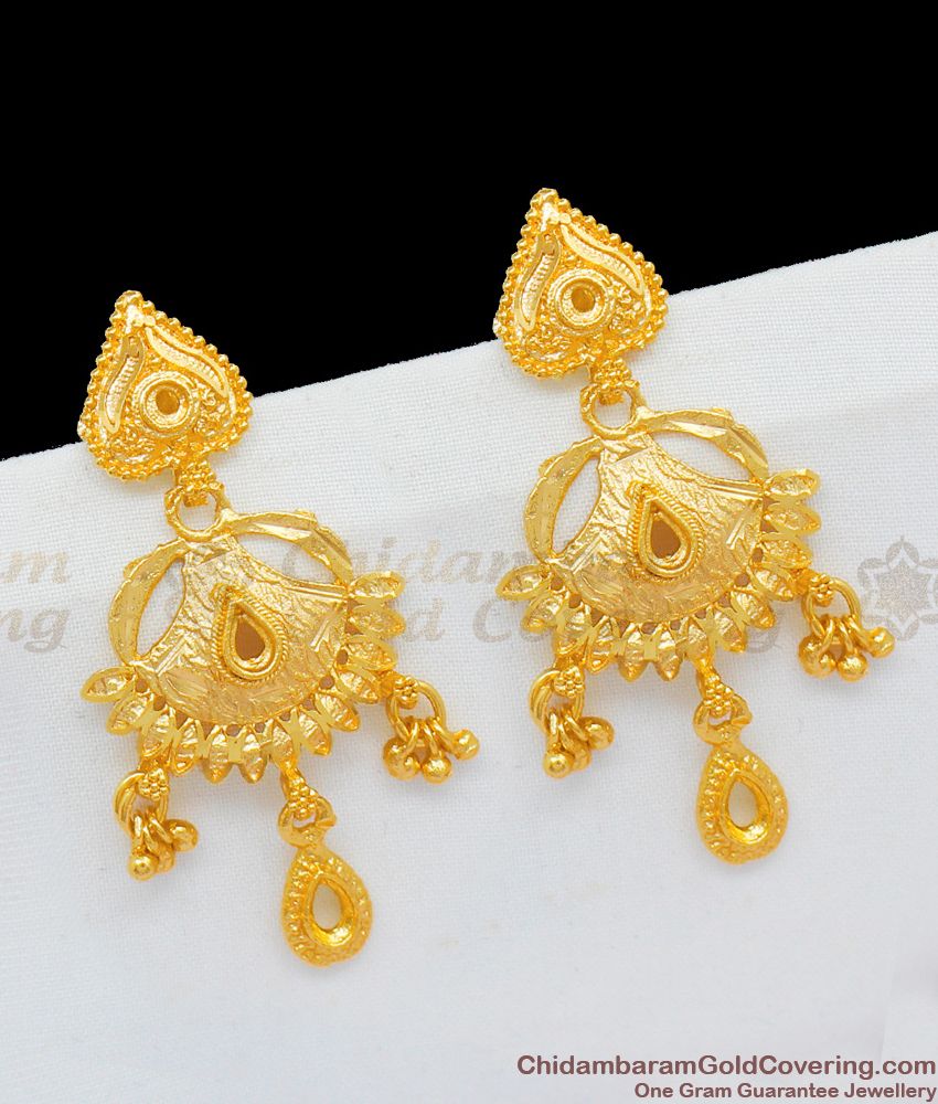 Trendy Model Plain Gold Bridal Design Long Danglers Designer Make Earrings ER1712
