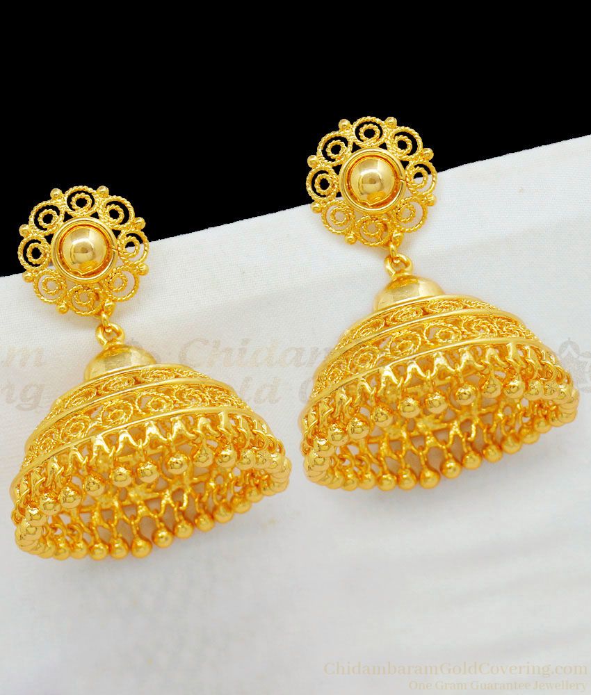 Real Gold Stud Imitation Earrings For Womens Big Koda Type Jhumki Kammal With Beads ER1724