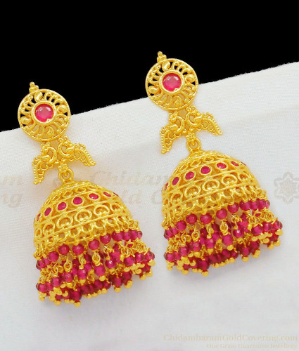 Trendy Ruby Beads With Full Ruby Stone Peacock Model Gold Plated