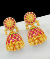 Heavy Lakshmi Traditional Design Gold Jhumki Earrings With Double Color Stones For Ladies ER1728 Heavy Lakshmi Traditional Design Gold Jhumki Earrings With Double Color Stones For Ladies ER1728