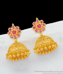 Best Quality Gold Plated Jhumka With Ruby Stone Stud Design Earrings For Occasional Wear ER1737