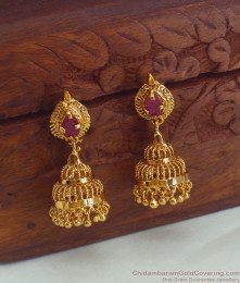 Cute Trendy Design Gold Tone Jhumki Earrings With Ruby Stone For Girls Online Collection ER1740 Cute Trendy Design Gold Tone Jhumki Earrings With Ruby Stone For Girls Online Collection ER1740