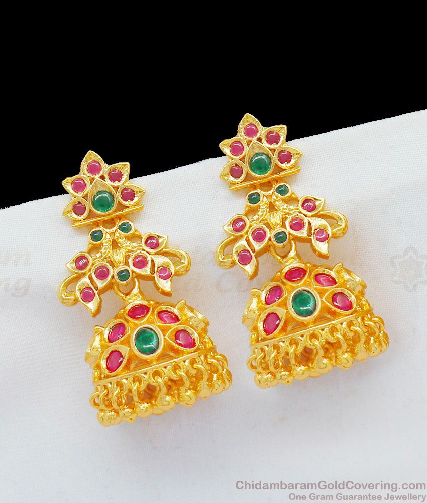 Attractive Peacock Design Gold Finish Earrings With Multi Color Stone Jhumki Collections ER1743