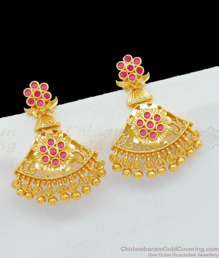 Trendy Gold With Full Ruby Stone Gold Beaded Danglers Jewelry For Ladies New Arrivals ER1745