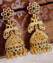 Beautiful Peacock Model Gold Imitation Earrings With Multi Stone Jhumki Type Jewelry ER1746