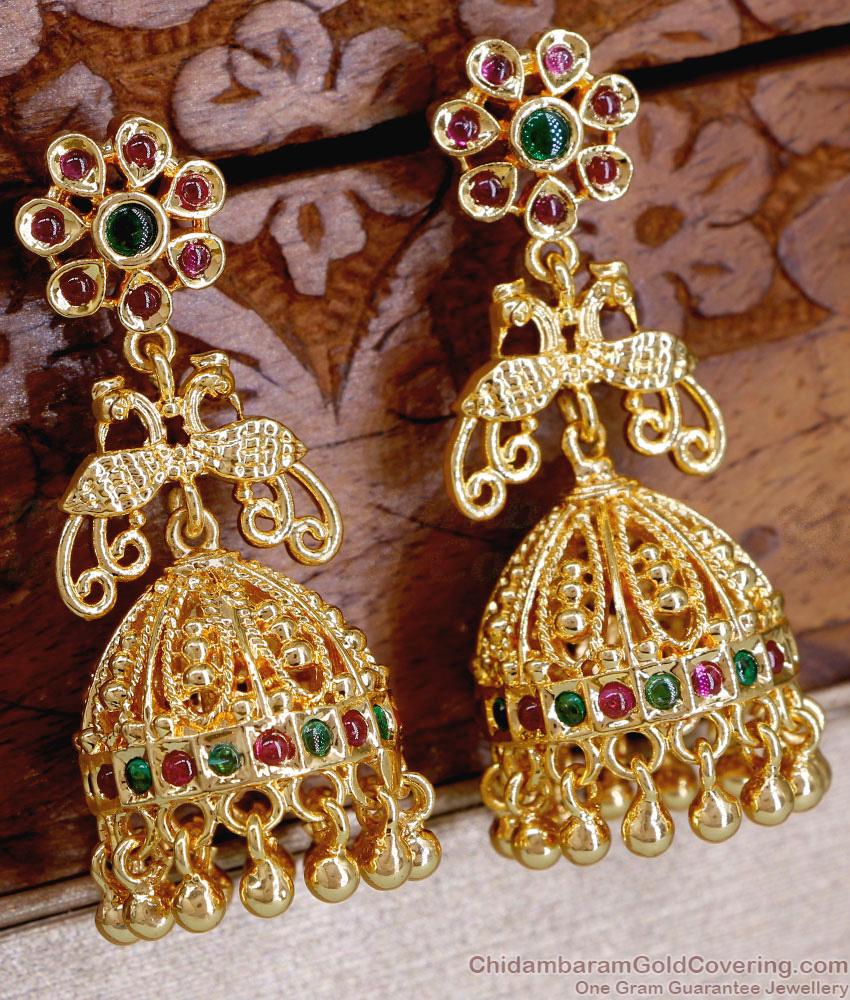 Beautiful Peacock Model Gold Imitation Earrings With Multi Stone Jhumki Type Jewelry ER1746 Beautiful Peacock Model Gold Imitation Earrings With Multi Stone Jhumki Type Jewelry ER1746