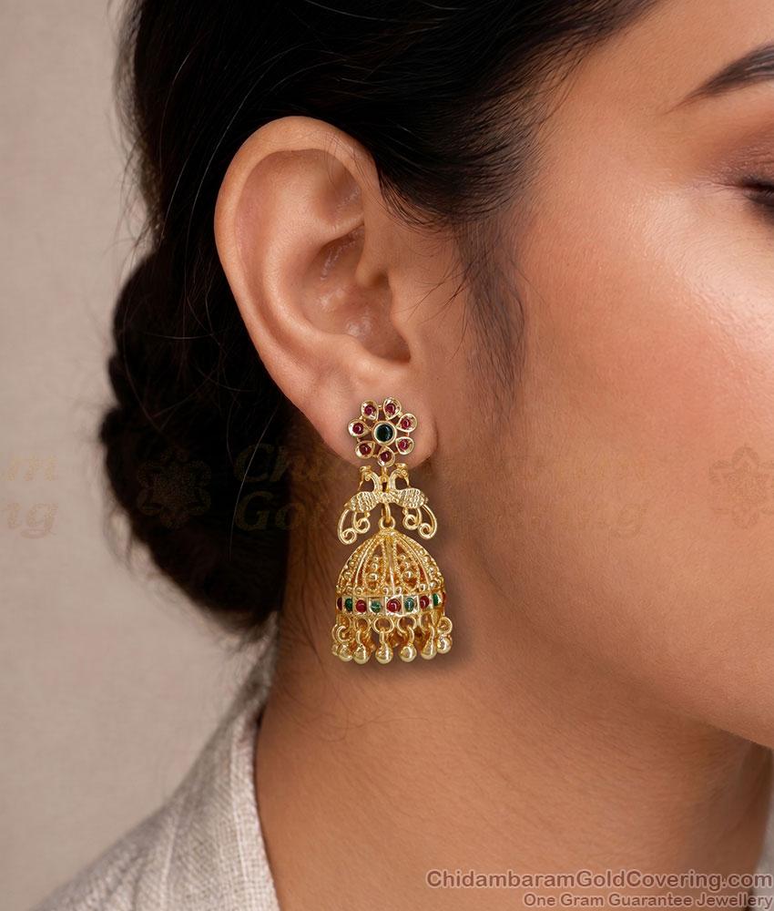 Beautiful Peacock Model Gold Imitation Earrings With Multi Stone Jhumki Type Jewelry ER1746 Beautiful Peacock Model Gold Imitation Earrings With Multi Stone Jhumki Type Jewelry ER1746
