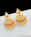 Impon Gold Flower Model Dangler With Pink And White Stones For Ladies ER1748