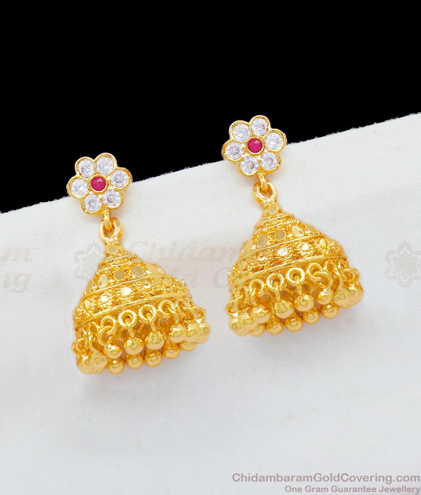 Amazing Flower Design Impon Gold Jhumki With Multi Color Gati Stone Earrings ER1756