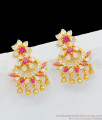 Traditional Impon Gold Flower Model Dangler With Beads And AD Ruby Stone Earrings ER1758