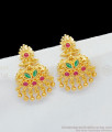 Cute Little Gold Plated Daily Use Danglers With Emerald Ruby Stones For Married Womens ER1763