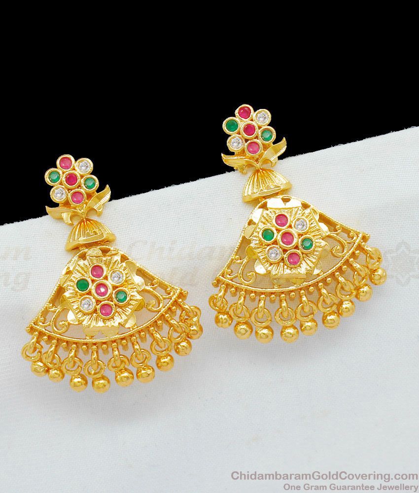 Classic Design Dangal Collection Gold Plated Danglers With Stones Daily Wear ER1766